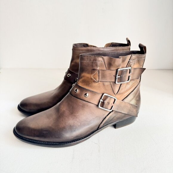 Fast Leather Antique finish All Leather Buckle Detail Booties 41 - Picture 3 of 9